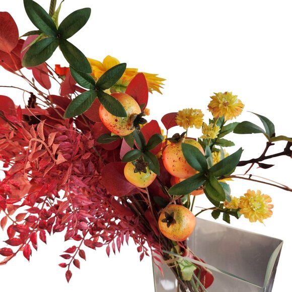 Artificial Fall Floral Arrangement Sunflowers Persimmon Red Foliage Yellow Accen - Picture 9 of 15